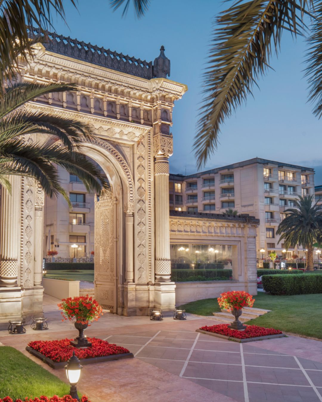 The beautiful waterfront entrance to  Çırağan Palace Kempinski Istanbul